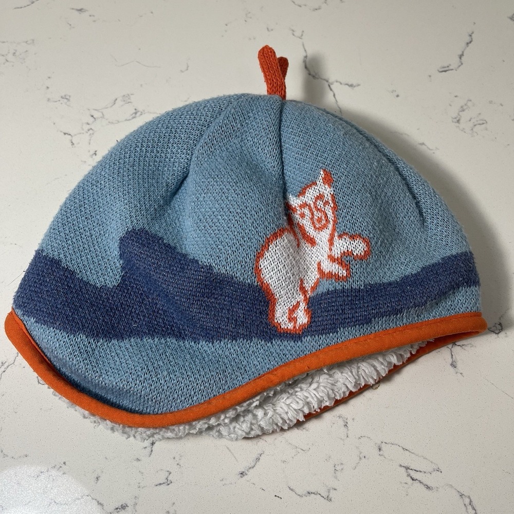 PATAGONIA Reversible Knit + Fleece Polar Bears Big Sky Blue Beanie Hat 12-24M